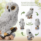 Solar Owl Garden Outdoor Statue,Owl Figurine Sculpture with LED Lights for Porch Patio Lawn Yard Deck Spring Decor - Mother's Day Housewarming Gift for Women Men Owl Lover(White)