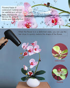 Forlaoers 17" White Fake Orchid in Vase Artificial Orchids That Look Real with Pot Artificial Flowers for Home Decor Indoor Office Bathroom Decoration Table Centerpieces