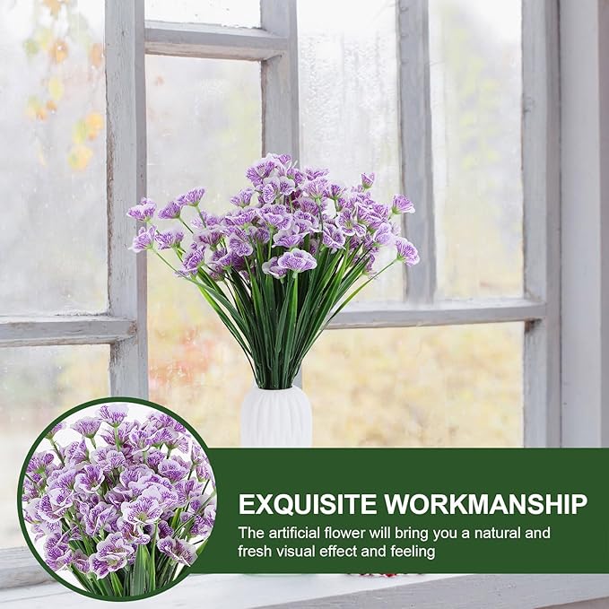 Beavorty Simulation Bouquet Artificial Orchid Flower Bunch UV Resistant White 6pcs Decorative Floral Arrangement for Wedding Living Room Home Decor
