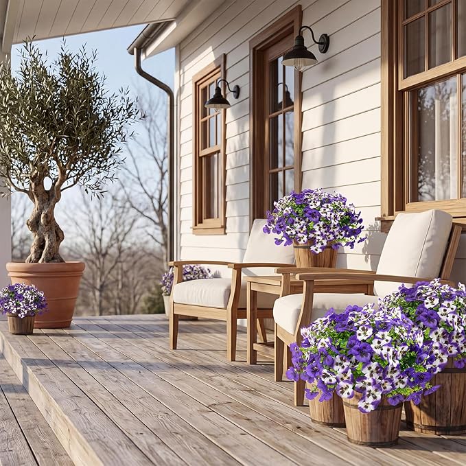 Rowfad 36 Pcs Artificial Fake Pansy Flowers for Outdoor, Faux UV Resistant Silk Pansies Flowers for Outside Planter Front Door Porch Yard Patio Window Box Home Decor (36, Lavender)