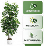 Garvee Artificial Umbrella Tree Plant, 4 ft Tall Faux Schefflera Tree in Black Pot, Large Fake Potted Decorative Plant for Indoor Home Office Decor, Housewarming Gift