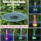 Solar Powered Fountain 4W Bird Bath Fountains Pump Upgraded Glass Panel Fountains with Color LED Lights 7 Nozzles & 4 Fixers for Garden Small Pond Outdoor Swimming Pool Fish Tank