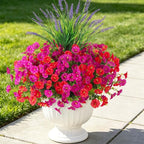 Artificial Flowers Fake Plants for Outdoors Decoration, 12 Bundles Silk Morning Glory with 2PCS Lavender Realistic UV Resistant Faux Spring Flowers for Outside Planter Yard Patio Garden Home Indoor
