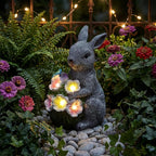 PETAFLOP Solar Garden Statues Outdoor Decor, Rabbit Figurines with Flowers for Patio Balcony Lawn Yard Decorations, Birthday Housewarming Gifts for Women Mom Grandma