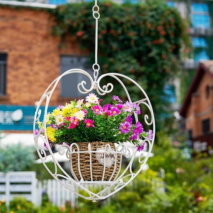 39.7" Hanging Plant Holder,Metal Heart Planter, Hanging Planters,for Patio, Porch, Bedroom, Living Room Decor（White）