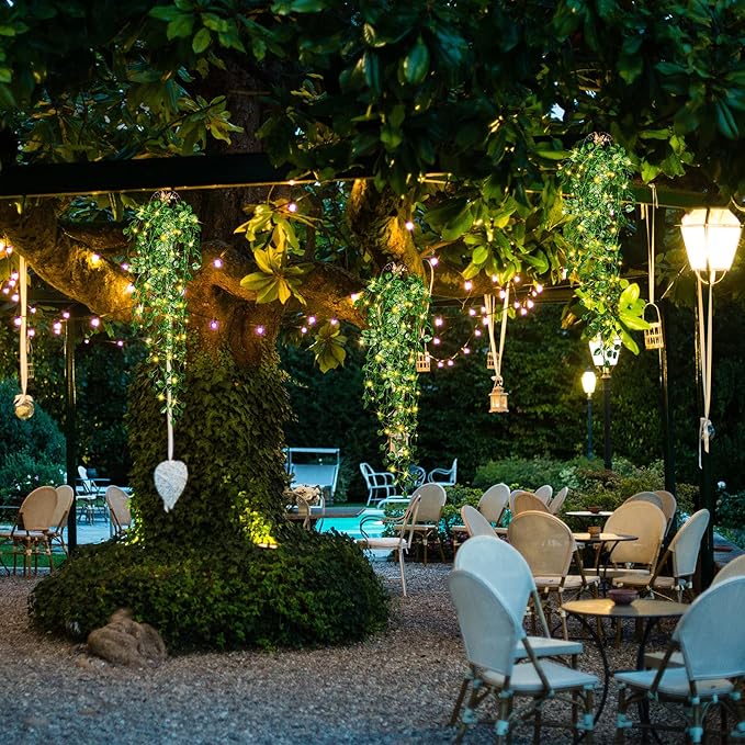 3 Packs LED Artificial Hanging Plants, 3.6 ft Fake Hanging Plant, Ivy Vine Fake Leaves Greeny Chain Wall Home Room Garden Wedding Garland Outside Decor (Basket Not Included) (Watermelon Leaves Style)