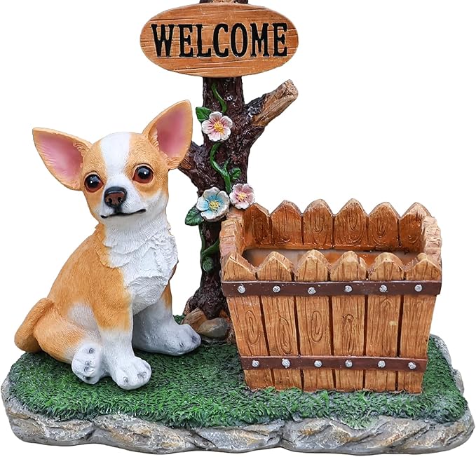 Animal Outdoor Statue Planter Solar Light Welcome Garden Sculpture Resin Flower Pot Decorative Porch Patio Yard Lawn Entryway Figurine with LED Lamp Rustic Plant Holder Ornament Courtyard (H)