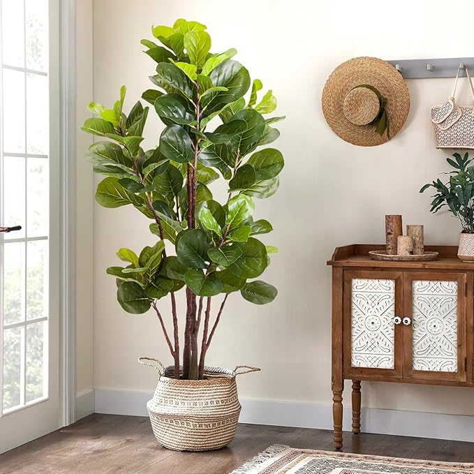 GlowSol Faux Fiddle Leaf Fig Tree, 5 Ft Artificial Ficus Lyrata Plant with 102 Fiddle Leaves, Fake Floor Plant in Pot for Indoor Outdoor Living Room House Office Bedroom Decor