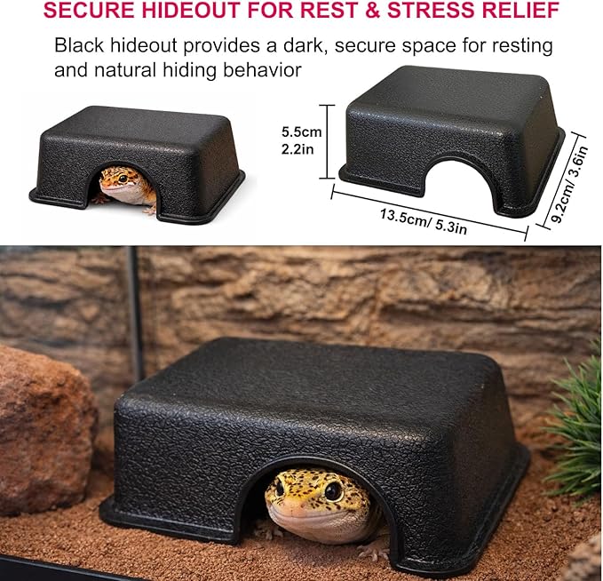 14Pcs Leopard Gecko Tank Accessories Set, Reptile Care Kit with Feeding Tweezers, Silicone Spoon, Hideout, Water Dish & Food Bowls for Leopard Gecko Terrarium