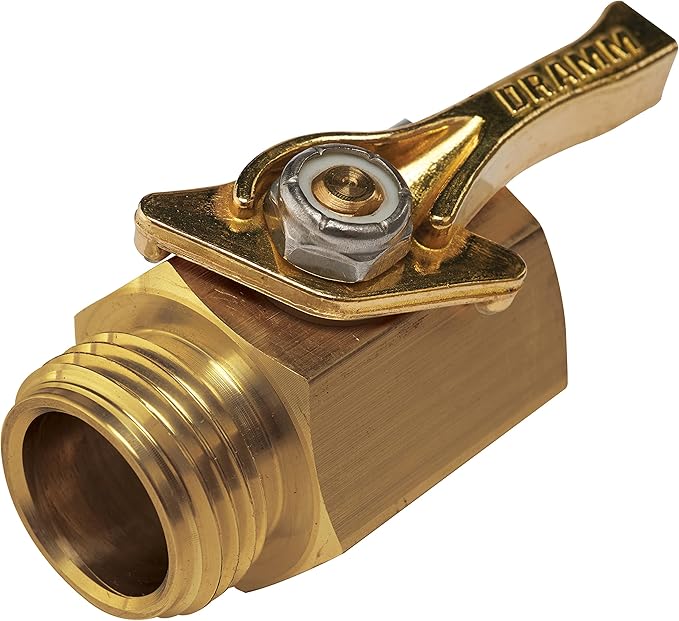 Dramm 35001 Heavy Duty Brass Shut Off Valve – Full Water Flow Hose Connector, Male to Female Threads, Quarter Turn Control, Corrosion-Resistant Seals, Made in USA – Solid Brass Garden Hose Valve