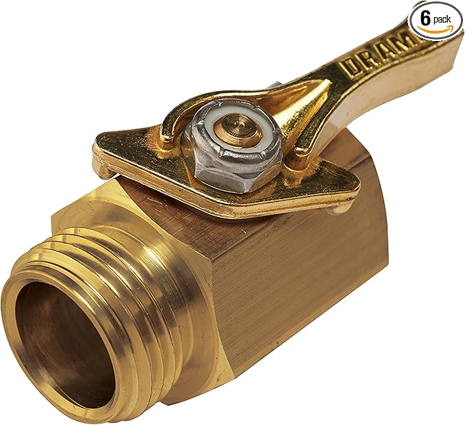 Dramm Heavy Duty Brass Shut Off Valve with Full Water Flow, Male to Female Threads, Quarter Turn Off Position, Corrosion Resistant Seals, Brass (Pack of 6)