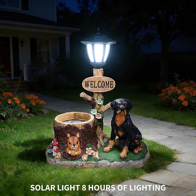 Animal Outdoor Statue Planter Solar Light Welcome Garden Sculpture Resin Flower Pot Decorative Porch Patio Yard Lawn Entryway Figurine with LED Lamp Rustic Plant Holder Ornament Courtyard (L)