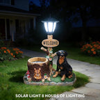 Animal Outdoor Statue Planter Solar Light Welcome Garden Sculpture Resin Flower Pot Decorative Porch Patio Yard Lawn Entryway Figurine with LED Lamp Rustic Plant Holder Ornament Courtyard (L)