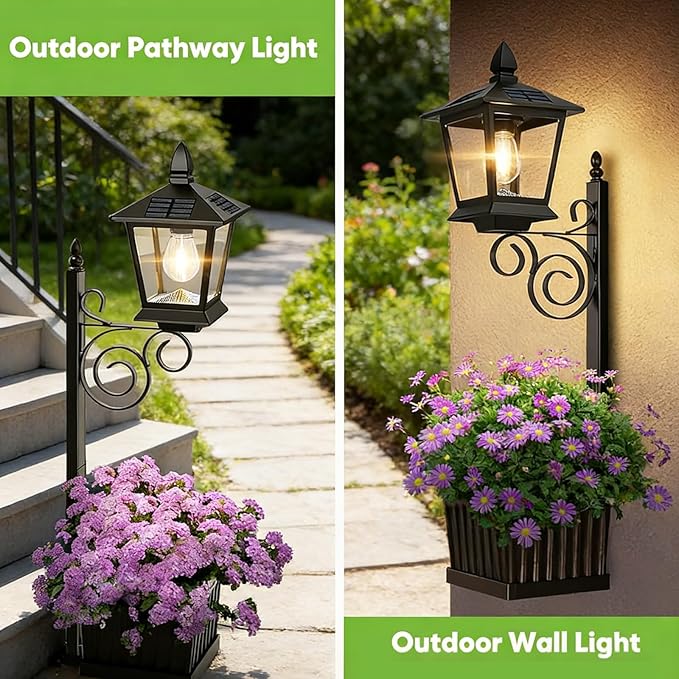 2-in-1 Outdoor Solar Lamp Post Light with Planter: Dusk to Dawn Solar Powered Light,Solars Lamp Post with Planter,Solars Lamps Postc,for ardens, Outdoor Floor Lamps (1 Set)
