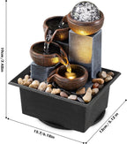 Tabletop Fountain 4 Level Tabletop Waterfall Indoor Meditation Fountain Office Home Relax Desktop Waterfall Includes Many Natural River Rocks LED Lights Bubble Ball Great Choice as Festival Gifts