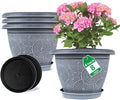 Fodetyff 8 Inch Flower Pots Planters for Indoor Outdoor Plants, 4 Pack Plastic Small Plant Pots with Drainage Hole & Tray, Modern Decorative Garden Pot with Saucer, Plant Container for House