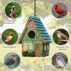 Bird Houses for Outside Cottage-Style Hanging Birdhouse with Flower Accents – Hand-Painted Resin Decorative Birdhouses for Outdoors for Bluebird Finches Cardinals Bird Nesting Garden, Patio, Yard
