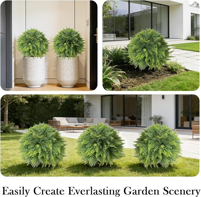 2 Set Artificial Norfolk Topiary Trees with Spike, UV Resistant Faux Shrubs Bushes Fake Greenery Plants for Front Door Indoor Outdoor Home Decor