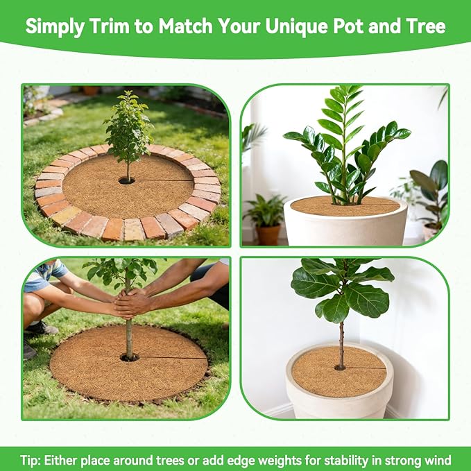 ZeeDix 3 Pack Coconut Fiber Mulch Ring, 30 Inch Coco Coir Tree Ring Mulch Mat, 100% Natural Tree Protector Mat Plant Cover Ring Coconut Coir Discs Tree Mats Mulch Rings for Indoor Outdoor Trees Plants