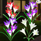 GIGALUMI Solar Outdoor Flower Lights, 4 Pack Waterproof Solar Garden Light, Color-Changing Outdoor Light, Solar Lily Flower, Unique Gifts for Dear Mother(2 Purple, 1 Red, 1 White)
