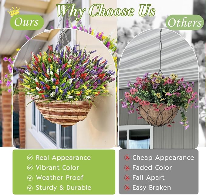 Waipfaru 20 Bundles Artificial Plants Outdoor,Fake Flowers UV Resistant Outdoor Fake Plants,Faux Lavender Shrubs for Window Garden Patio Hanging Planter Pathway Front Porch (Mix)