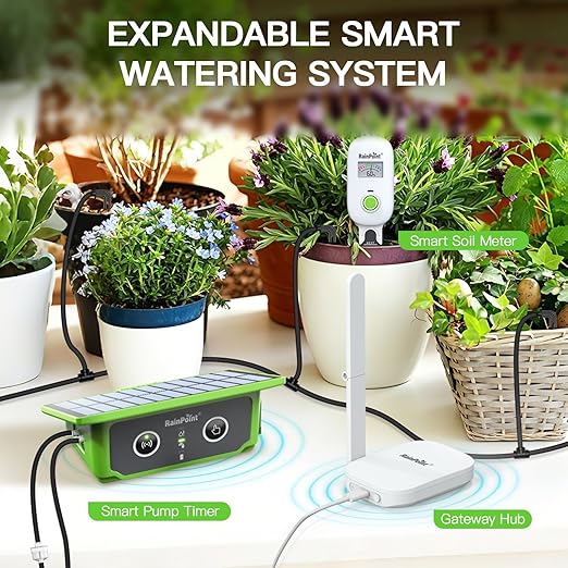 RainPoint WiFi Solar Drip Irrigation System, Smart Automatic Plant Watering Kit with App Control, Solar & USB-C, Tap-Free Watering System for Balcony, Backyard & Container Garden Plants, 10-15 Plants