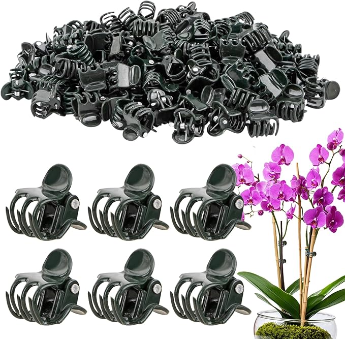 RAINFLOW 200 PCS Plant Clips Orchid Clips - Plant Support Clips for Indoor Plants, Small Plastic Garden Trellis Clips for Plant Stakes, Climbing Vine Stem Support, Orchid Plant Training Upright Growth