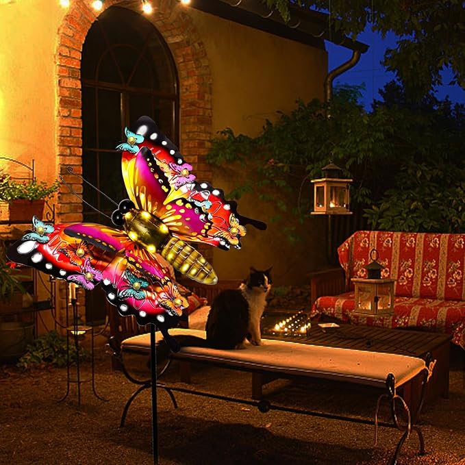 Solar Garden Lights, Outdoor Butterfly Garden Decor Large 41" Metal Decorative Lights, Waterproof Butterfly Decoration for Outside Patio Yard Porch Birthday Gardening Gifts for Mom Women Mother's Day