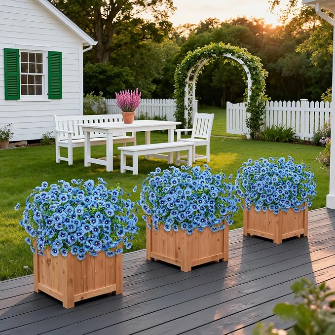 24 Bundles Artificial Flowers for Outdoors Fake Silk Flowers UV Resistant Faux Plants Eucalyptus for Spring Summer Decoration Planters Table Vase Garden Yard Porch Window Home Decor, Blue
