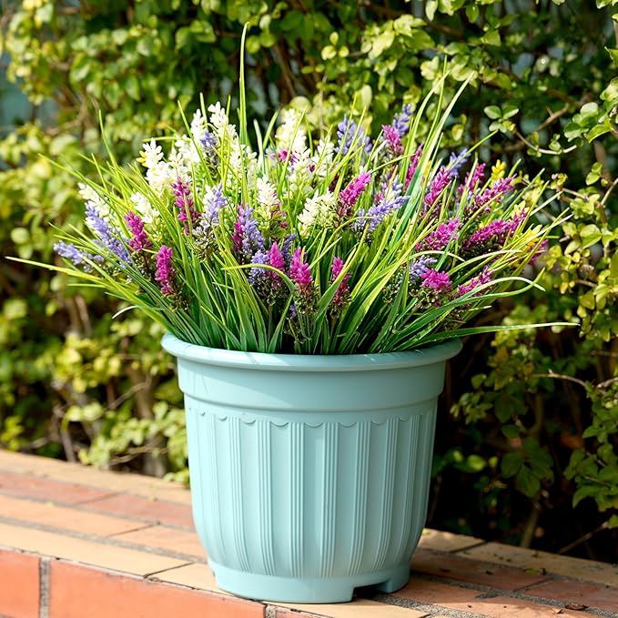 20 Bundles Artificial Plants Outdoor, UV Resistant Fake Flowers, Realistic Faux Lavender Shrubs for Porch Garden Window Box Home Decoration (White Yellow Lightpurple Rosy)