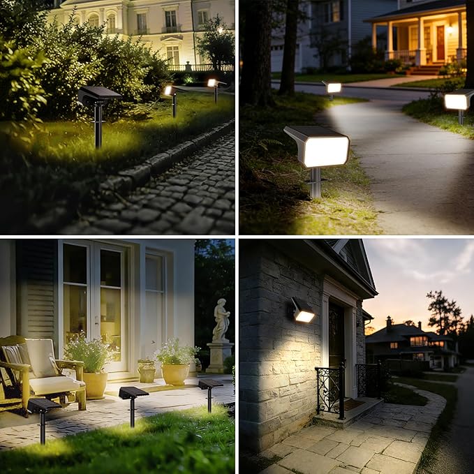 Fabrito 4 Pack Solar Spot Lights Outdoor Waterproof IP67, [108 LEDs, 4 Modes] Dusk to Dawn Spotlights with 1500mAh Battery for All Night, Landscape Lights for Tree, Yard, Pool, Pathway, Warm White