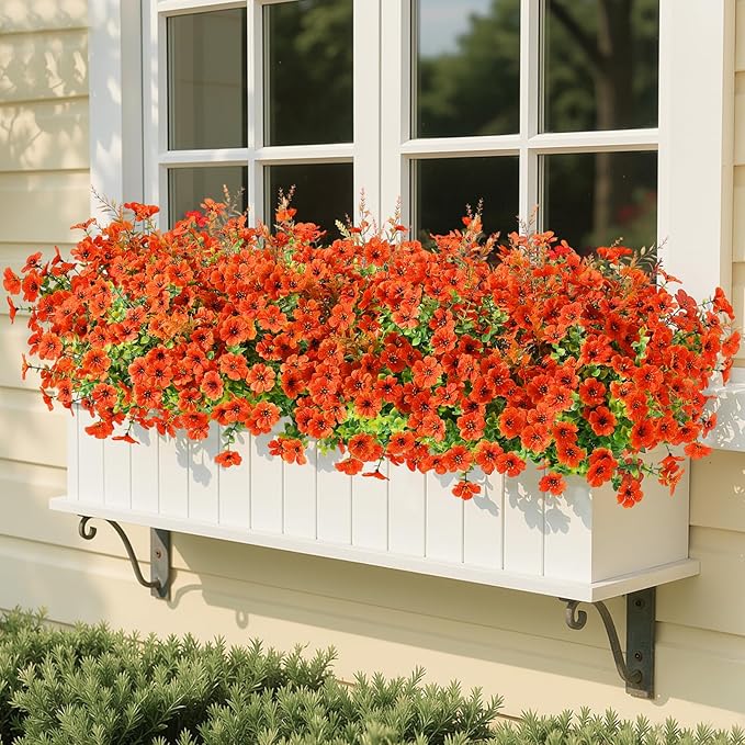 SHareconn 24 Bundles Artificial Flowers for Outdoors Decoration, Faux Plants Fake Silk Colorful Daisy Eucalyptus Lavender, UV Resistant for Outside Home Porch Patio Indoor Spring Decor, Orange