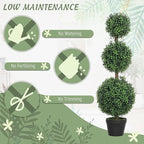 HOMCOM Artificial Plants Topiary Ball-Shaped Boxwood Trees in Pot Set of 2 Fake Plants for Home Indoor Outdoor Front Porch Decor, 40 Inch, Green