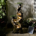 Sunlinua Solar Water Fountain Outdoor 5-Tiers Large Cascading Realistic Tree Trunk Natural Waterfall Outdoor Fountains Resin Imitation Wood with LED Lights for Garden, Patio, Porch
