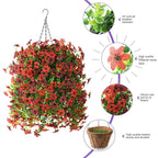 Artificial Hanging Baskets Outdoor, 4 Bundles Artificial Hanging Flowers Outdoors Spring Summer Decoration, No Fade Realistic Fake Hanging Baskets for Porch Patio Balcony Home Yard Decor
