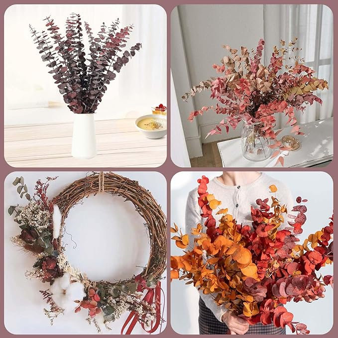 Tavkite 16 Pcs Dried Eucalyptus Stems, 17'' Natural Fresh Eucalyptus Leaves Branches Hanging for Shower, Preserved Real Red Plant Live Greenery for Home SPA Wall Bathroom Wedding Party Vase Decor