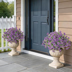 Artificial Morning Glory & Eucalyptus Topiary Trees - Set of 2 Faux Silk Flower Potted Plants, UV-Resistant Fake Outdoor Morning Glory Bushes for Front Door, Yard, Farmhouse, Garden Decor (Purple)