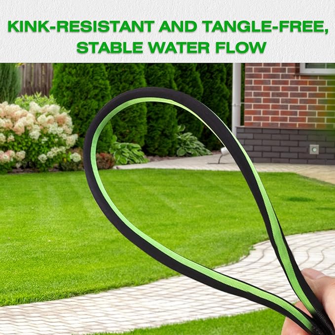75FT Lightweight Super Flexible Garden Hose - Kink-Free, Non-Expanding, Easy Storage for Yard Lawn Outdoor Use (Black-Green)