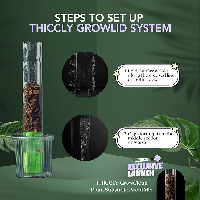 THICCLY Medium GrowLid 5 Pcs (Clear) - Self Watering Clear D-Shaped Plastic Moss Pole Hydroponics Growing System Kratky Hydroponic Kit Moss Pole Monstera Plant Support Philodendron and Anthuriums