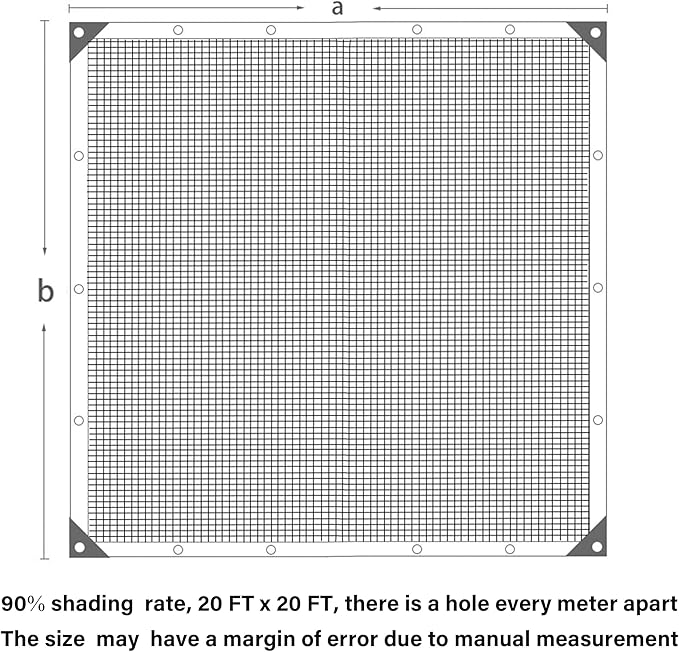 winemana 90% Shade Cloth, Dog Kennel Shade Cover, 20 x 20 FT Sturdy Durable Sunblock Shade Mesh Tarp with Grommets for Patio Plants Greenhouse Chicken Coop Porch