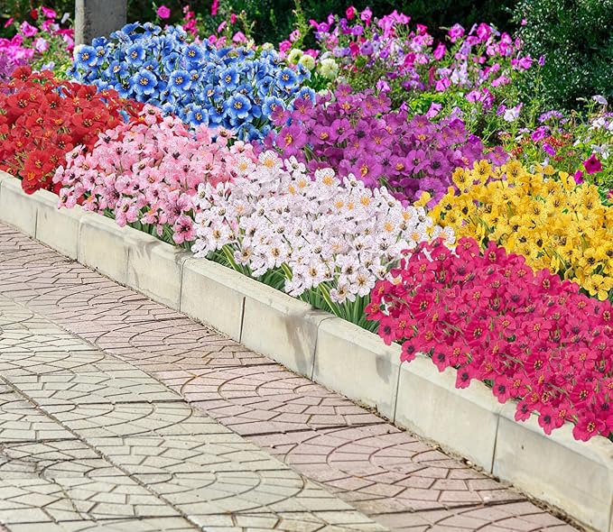 Bassion 24 Bundles Artificial Flowers for Outdoors Decoration, UV Resistant Mixed Color Silk Fake Faux Flowers Artificial Plants for Hanging Basket Outside Window Box Porch Garden Home Decor