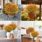 16 Pcs Artificial Plants Outdoor Fake Grass Faux Greenery Stems UV Resistant Plastic Plants Shrubs for Planters Patio Garden Front Porch Pathway Spring Summer Home Decor, Yellow