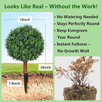26 inch Height Artificial Boxwood Ball Bush with Ground Spikes, Set of 4 UV Resistant Faux Boxwood Ball Trees for Outdoors, Fake Evergreen Shrubs Bushes Plants for Garden Patio Front Door Balcony