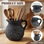 Potchen Rustic Kitchen Utensil Holder with Handle,7.48" H Ceramic Vintage Utensil Crock for Countertop, Farmhouse Kitchen Decoration Ceramic Pot for Spatulas Spoons Tongs(Classic,Antique Black Gold)