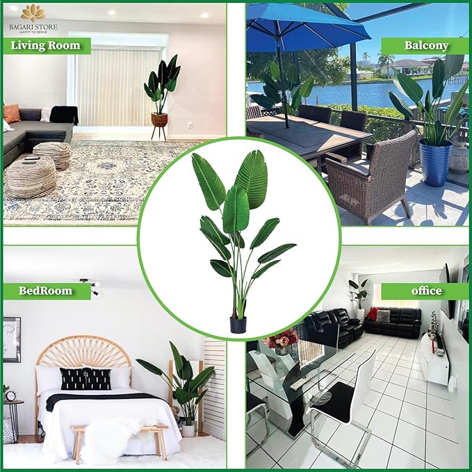 Bagari One 5 Foot Artificial Silk Bird of Paradise Palm Tree Potted Plant (2 Pcs)