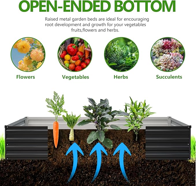 2PCS 12x3x1ft Galvanized Raised Garden Bed,Outdoor Planter Box Metal Patio Kit Planting Bed for Vegetables Flowers Herb,Black