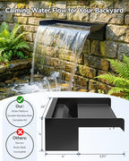 POPOSOAP Pond Waterfall Kit with Colorful LED Lights & 1200GPH Pond Pump, APP & Remote Control, Auto Timer, Pond Waterfall Spillway with 9.8FT Corrugated Tube for Pool, Garden, Patio, Backyard-P46DC