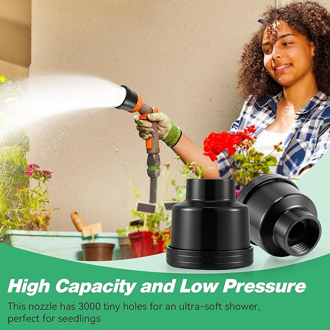 Dreyoo 1 Pack Water Nozzle with 3000 Tiny Holes, 3/4'' Aluminium Alloy Garden Hose Shower Head with PTFE Thread Seal Tape for Outdoor Watering Flowers, Plants, Greenhouse, Nurseryman (2.36'',Black)