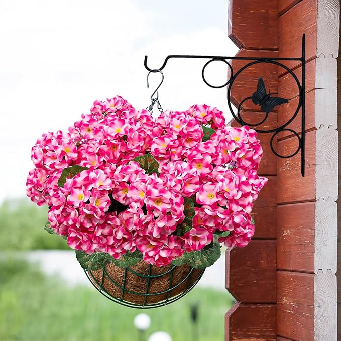 6 Bundles Artificial Geranium Flowers for Outdoors, Realistic Silk Geraniums Fake Flowers UV Resistant Faux Plants for Porch Front Door Planter Patio Balcony Outside Decor (Pink)