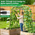 7.2FT Garden Arch Trellis for Climbing Plants, Heavy Duty 66" Wide Walk-Through Metal Arch with Netting, Wind-Resistant Vertical Garden Support for Cucumbers, Roses, Beans, Squash (33" Arch)